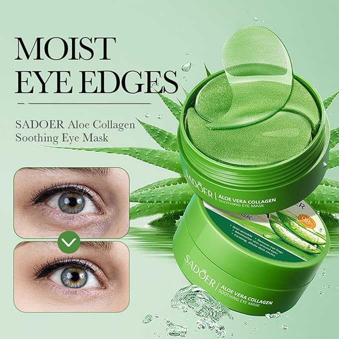 Aloe Vera Eye Masks - 60 PCS Under Eye Patches for Puffy Eyes and Dark Circles Treatments - Hydrating Eye Mask Skincare, Eye Gel Pads for Eye, Reduce Wrinkles and Fine Lines, Improve and Firm Eye Skin