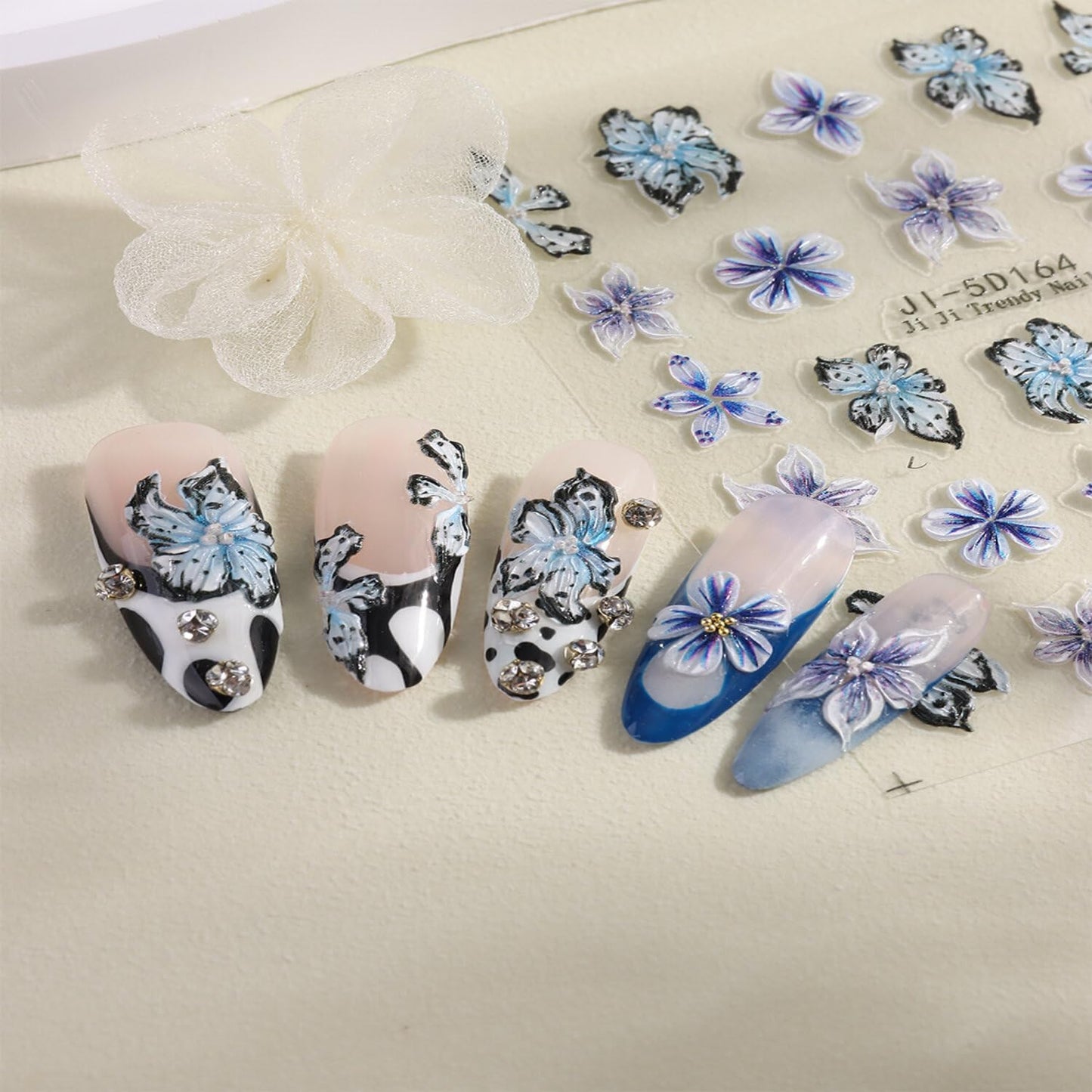 Stickers para Uñas Nail Stickers Self-Adhesive Sticker Red Blue 3D Wild Flower Calcomanías para Uñas Floral Art Design Accessories Hight Quality 3 Sheets