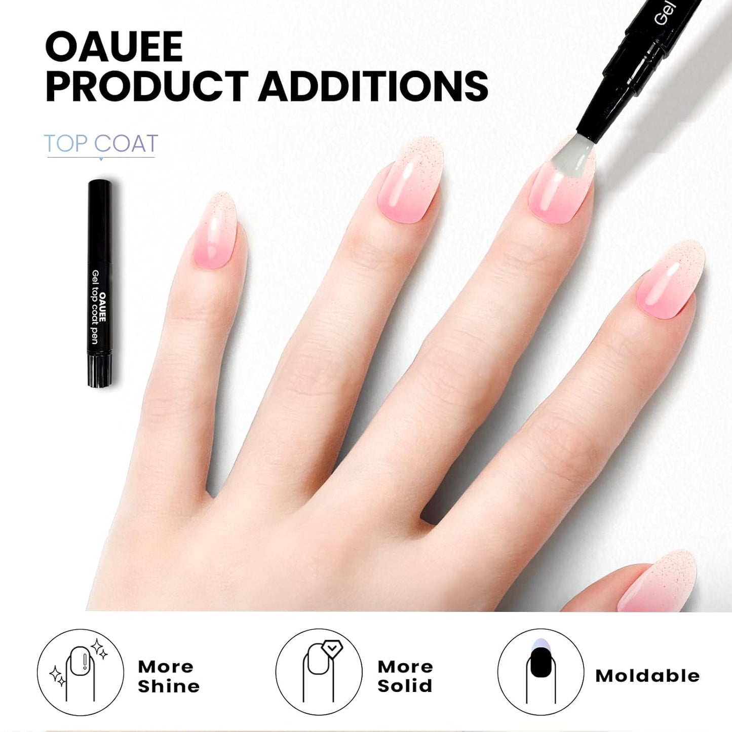 Semi Cured Gel Nail Strips | Built-In Gel Top Coat | UV Light Required | Salon Quality, Easy Application And Removal (Pink Shimmer Ombre)