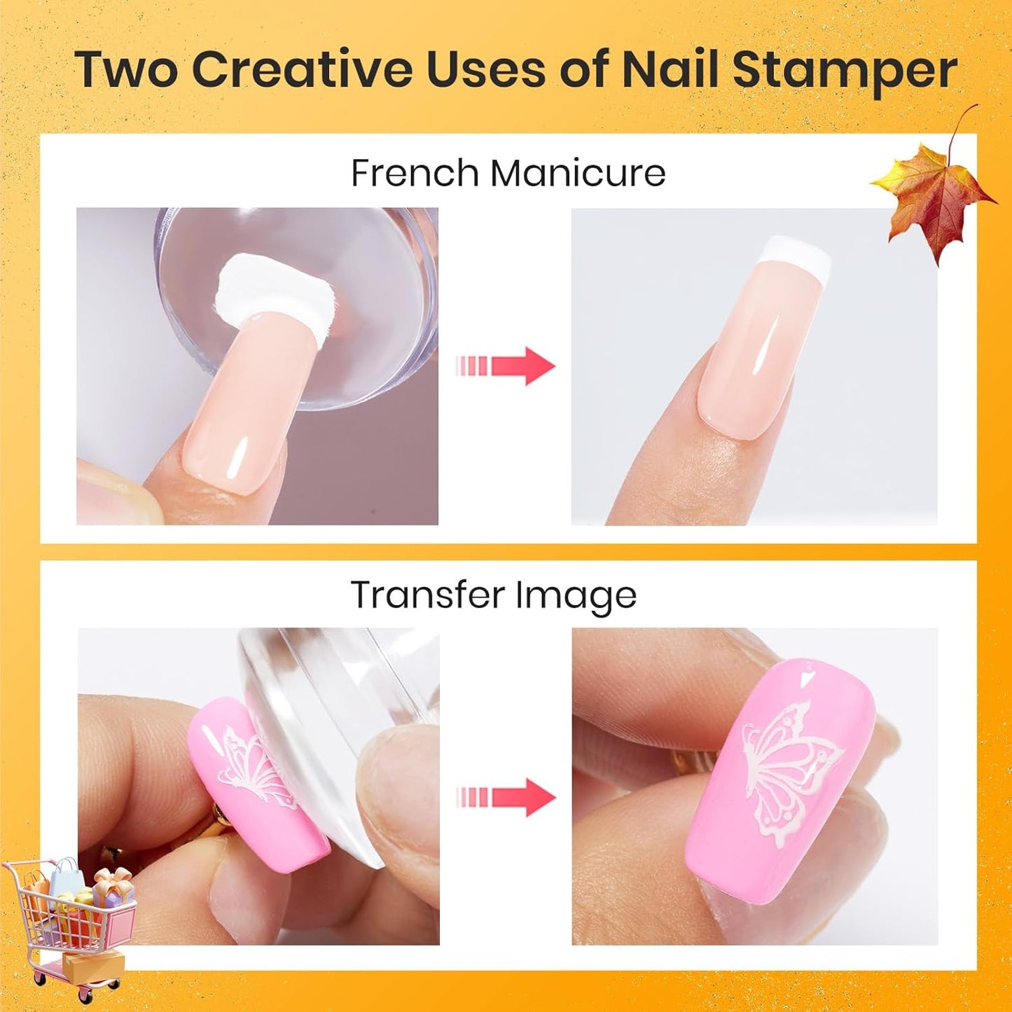 Beetles Nail Stamp Gel 16Pcs French Tip Nail Stamp Kit with 8 Colors Stamper Gel Polish, 5 Nail Stamping Templates, Scrapers, Liquid Latex & Short Silicone Stamper Gift for Women