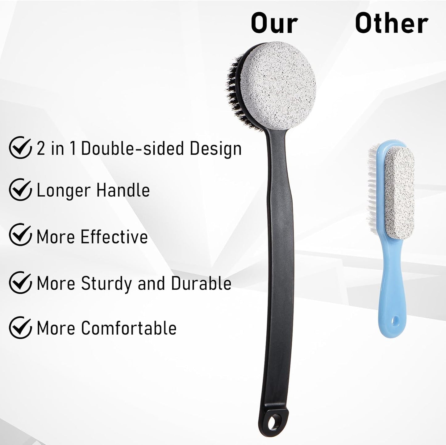 Pumice Stone for Feet with Long Handle (Double-Faced Curved Handle,Black, Count, 1.0)