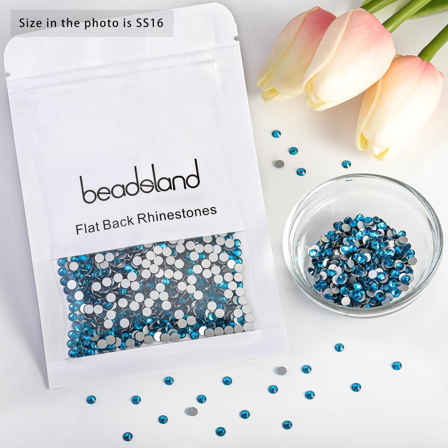 beadsland Flat Back Crystal Rhinestones Round Gems, Indicolite (3.8-4.0mm) SS16/1440pcs