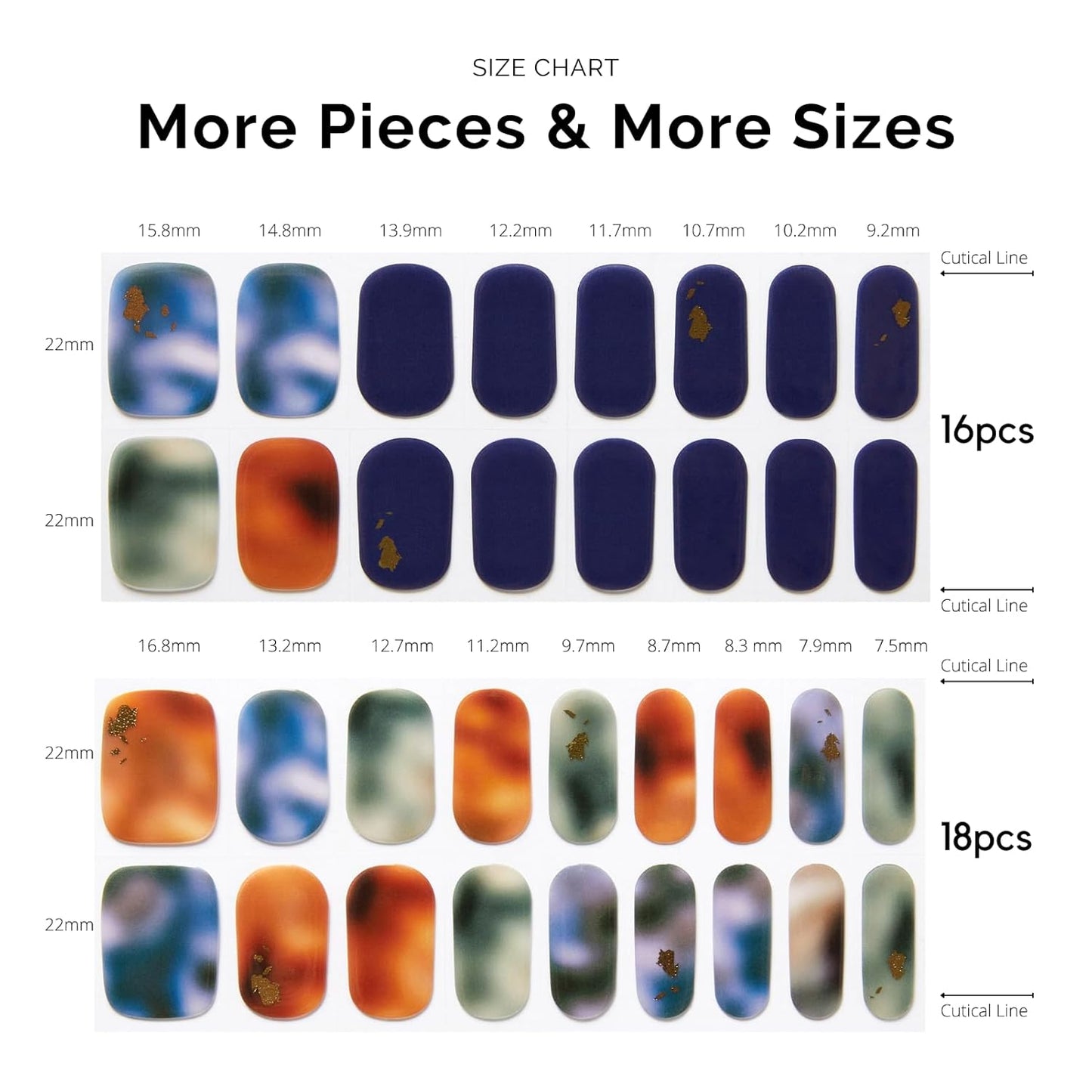 Semi Cured Gel Nail Strips - NAILOG 34 Pcs Art Design Nail Stickers Extra Long Wraps with Glossy Gel Finishing for Autumn Winter, Illusion II