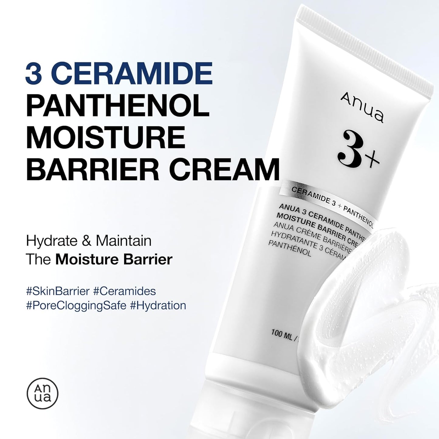 ANUA 3 Ceramide Panthenol Moisture Barrier Cream, Hydrating Face Moisturizer for Normal Skin, Panthenol, Ceramide, Centella for Skin Barrier Non Comedogenic, Korean Skincare (100ml/ 3.38 fl. oz.)