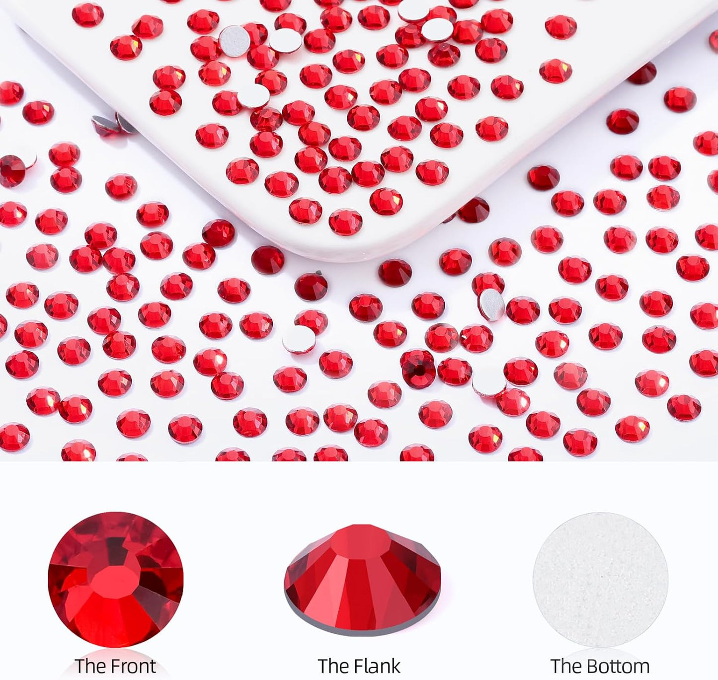 Red Flatback Rhinestones, Glass Rhinestones for Nail Art and Craft, Glue Fix, Loose Crystal Gemstones(Red, SS12, 2880pcs, 2.9-3.0mm)