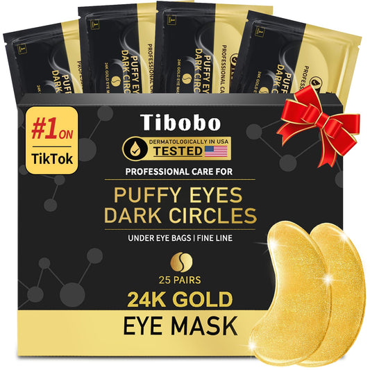Under Eye Patches (25 Pairs) - 24K Gold Eye Masks Enriched with Abundant Collagen | Diminish Dark Circles and Puffiness | Anti-Aging, Smooth Fine Line, Nourish Skin - Gifts for Women Skin Care