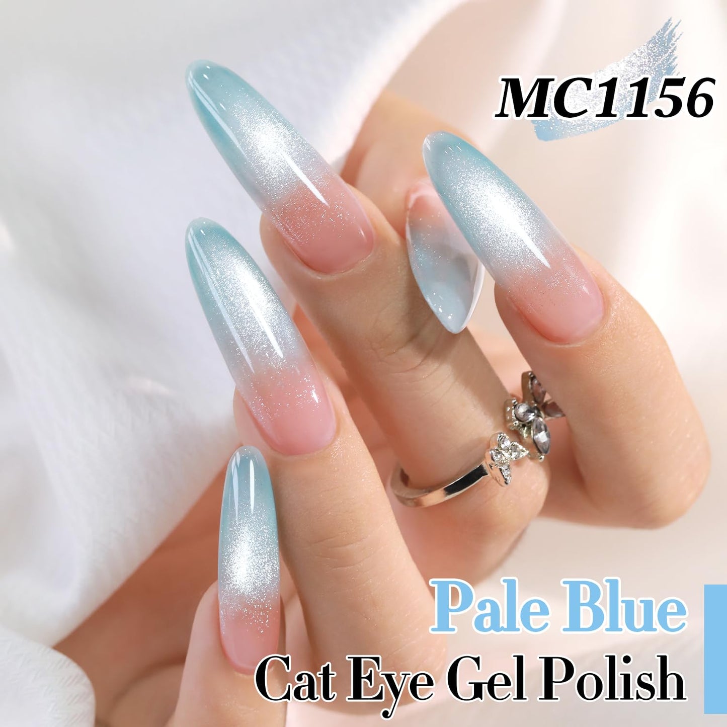 Double Rhythm 0.5 Oz Cat Eye Gel Polish with Magnet Same Color Same Bottle Holographic Glitter Shimmer Translucent Color Salon 15 ML Magnetic Nail Art (Light Blue-MC1156)