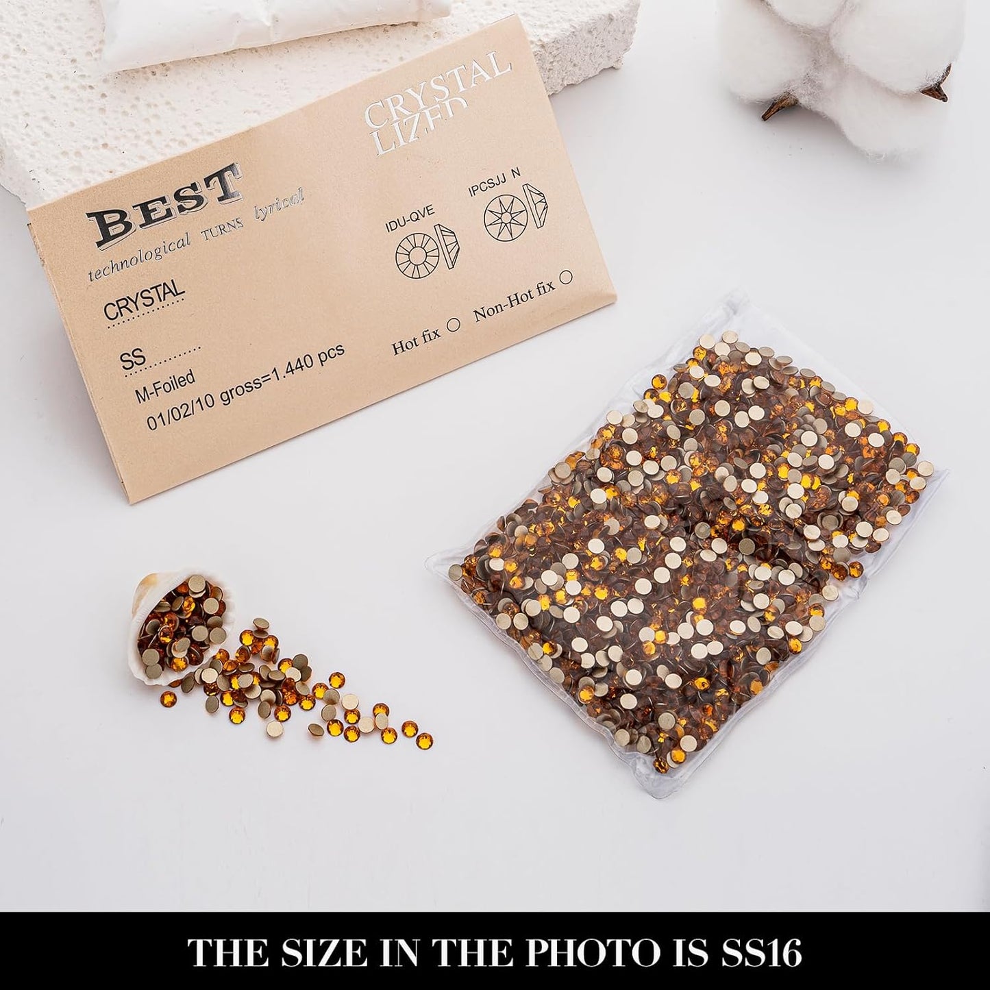 Novani Gold Yellow Rhinestones 1440pcs Flat Back Round Rhinestone Style 2088 Sparkly Crystal Gemstones for Nail Art and Crafting SS16,3.8-4.0mm