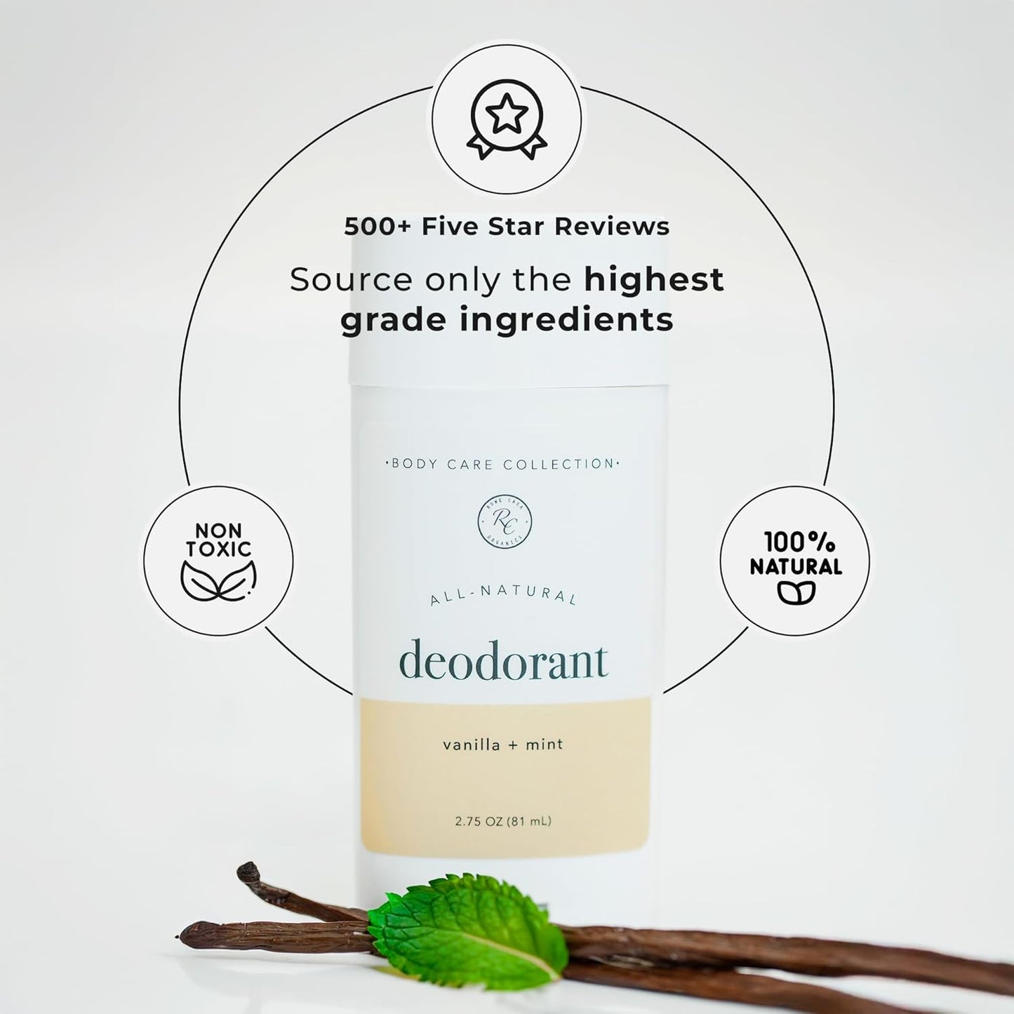 Rowe Casa Organics Vanilla + Mint Natural Deodorant for Men and Women, Sweet and Refreshing Paraben-Free Deodorant Stick with Therapeutic-Grade Essential Oils, 2 oz