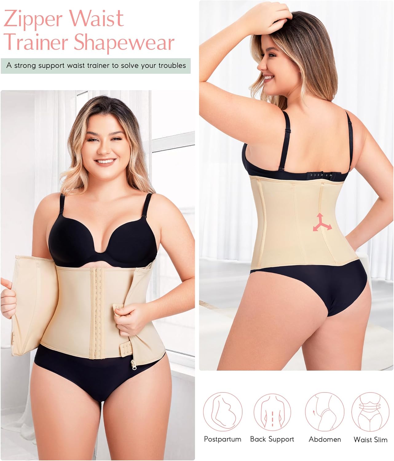 MERYOSZ Waist Trainer Corset Zipper Tummy Control Shapewear Breathable Waist Cincher for Women Body Shaper Sport Girdle
