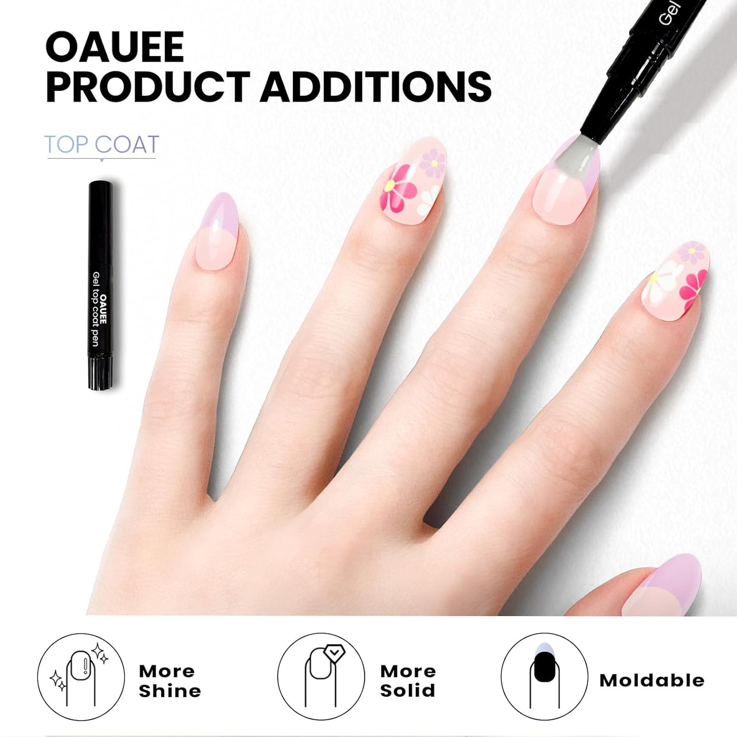 Semi Cured Gel Nail Strips | Built-In Gel Top Coat | UV Light Required | Salon Quality, Easy Application And Removal (Pink White Daisies)