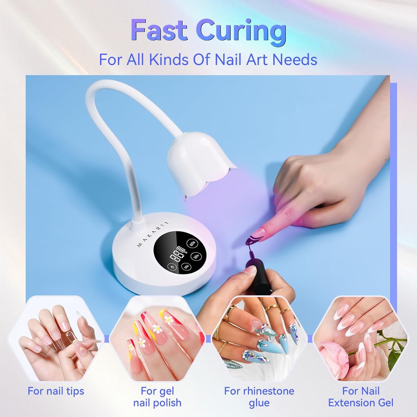 Makartt Mini UV Light for Gel Nails Polish Luminoza 30W Rechargeable LED Nail Dryer Lamp with 4 Timers & Auto Sensor, Fast Curing Goosenecks Lamp for Home DIY Manicure, Black & White