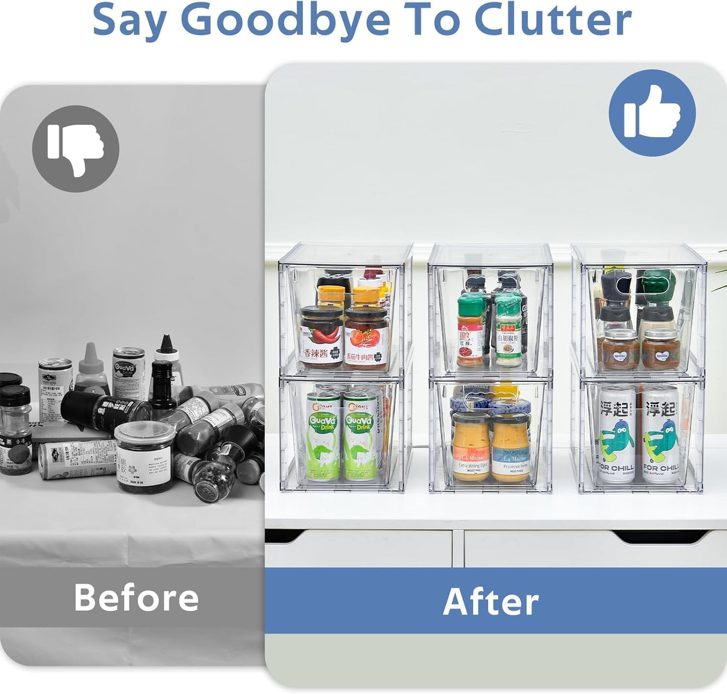 Plastic Drawers Storage, 6Pack Clear Stackable Storage Drawers, Acrylic Storage Bins with Drawers for Fridge Organizers, PlasticDrawers Stackable for Makeup Organizers Cosmetic Display, Large