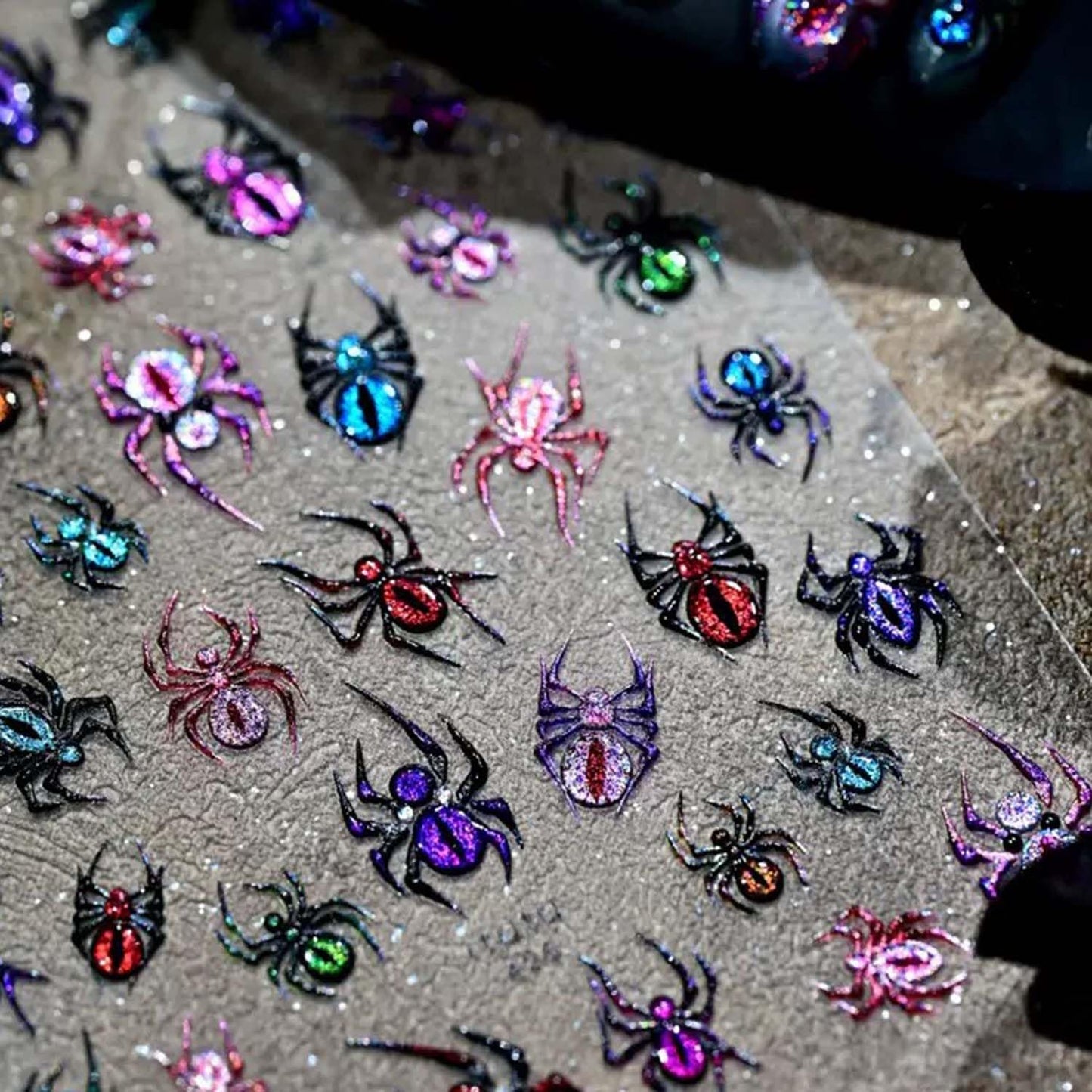 5D Embossed Halloween Nail Stickers for Nail Art Colorful Spider Nail Decals Self-Adhesive Halloween Nail Design Spider Nail Art Stickers for Women DIY Manicure Decorations Supplies