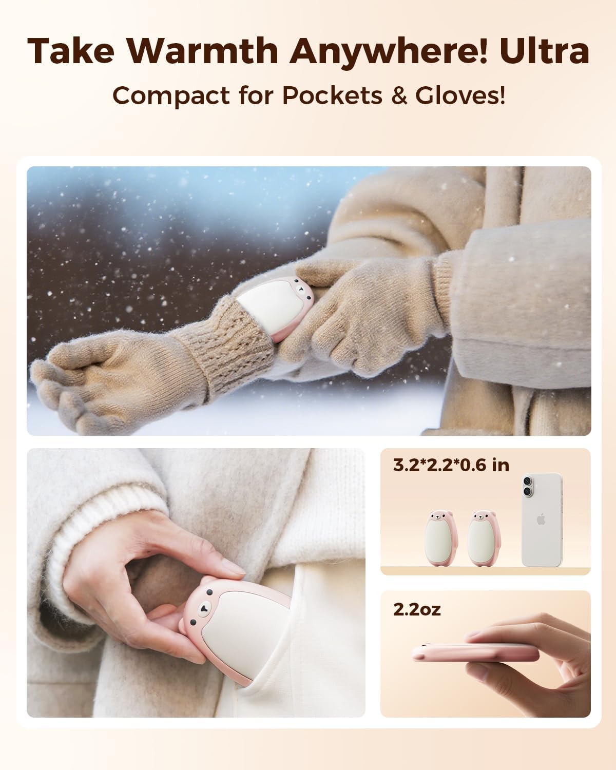 SWEETFULL Hand Warmers Rechargeable – Cute Bear, 2 Pack Magnetic Hot Hands, Reusable Electric Pocket Heater, Great Gift for Daughter, Kids, Wife, or Bestie, Portable for Outdoor & Camping