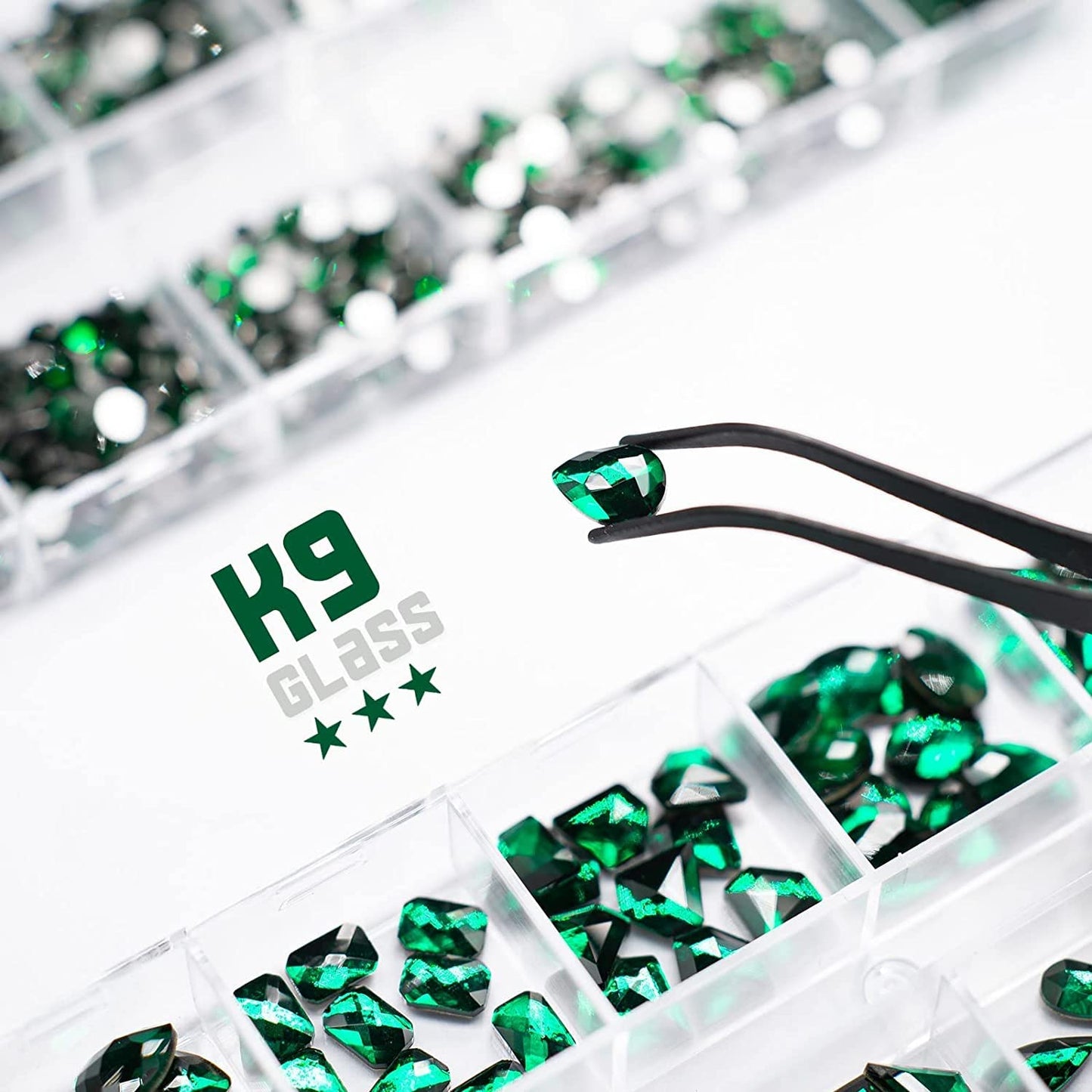 24 Styles Emerald Green Nail Rhinestones Multi Shapes Flatback Crystals Gems Round Beads K9 Glass Stones Diamonds Jewels Nail Art Charms Supplies for Nails Face Eyes Makeup Crafts Clothes Shoes