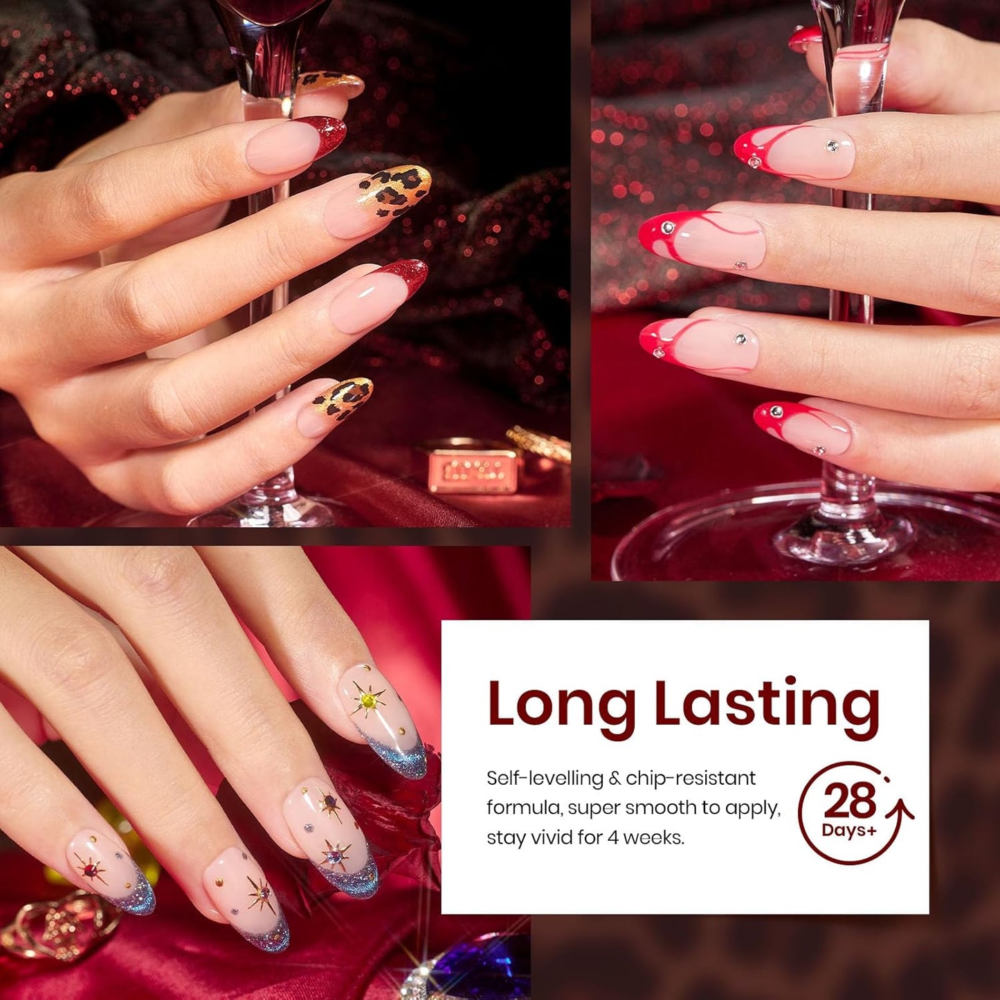 Beetles Fall Gel Polish Kit, Cat Eye Glitter 20 Colors Fall Brown Burgundy Gel Polish With Sticker Rhinestone Base Coat Glossy & Matte Top Coat Mob Wife Collection Winter Gifts for Women