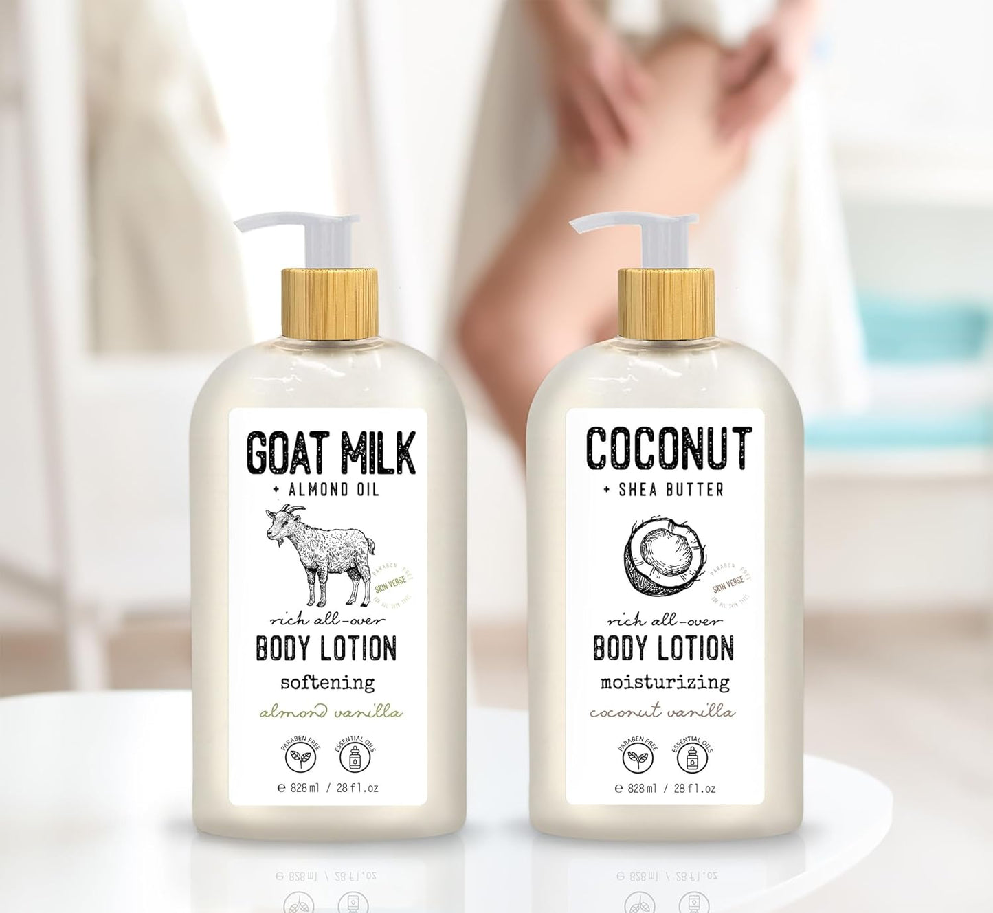 Skin Verse Body Lotion, Goat Milk, Almond Oil Body Lotion, Softening, Almond Vanilla, Coconut, Shea Butter Body Lotion, Moisturizing, Coconut Vanilla, 28 fl. oz. | Home and Body Co