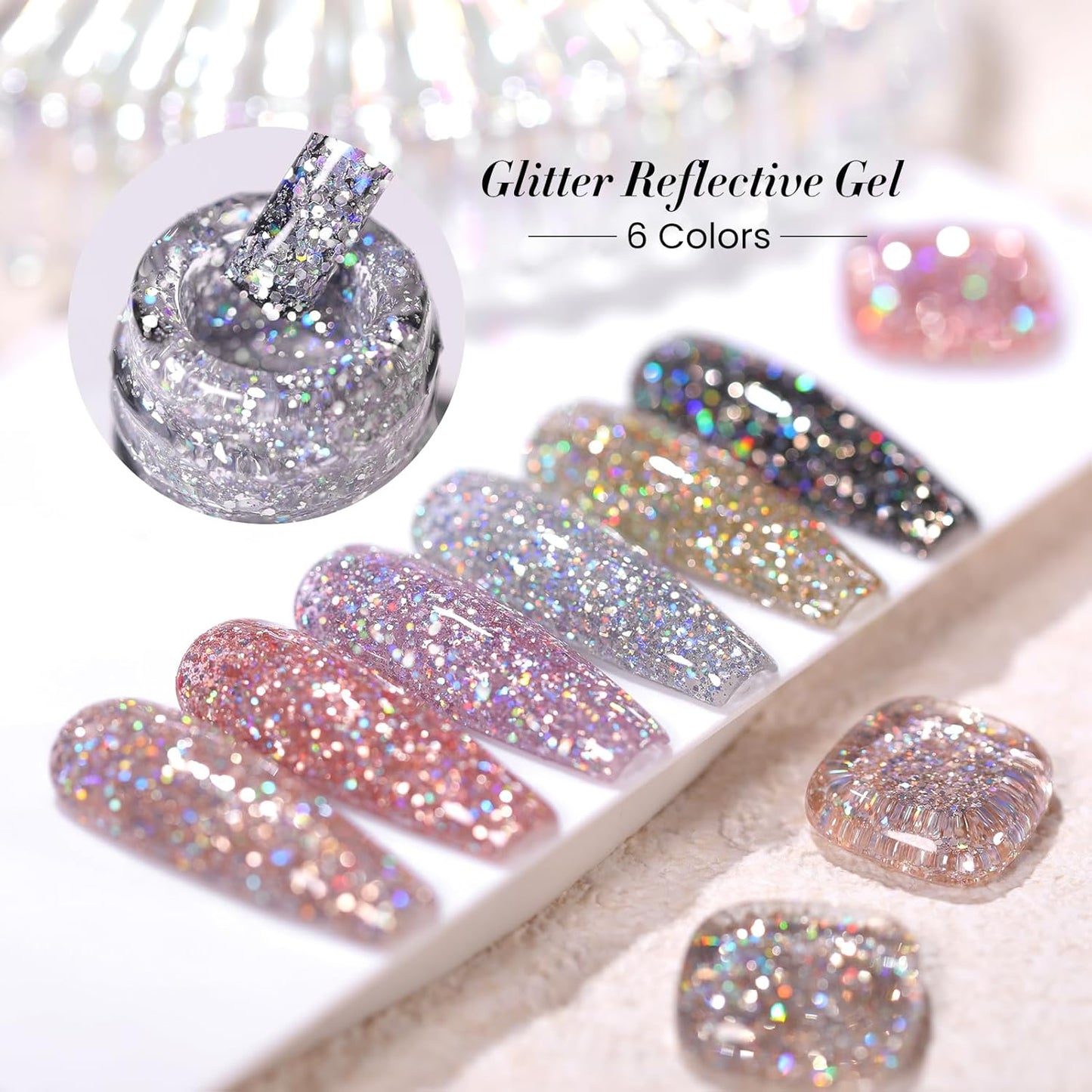 Born Pretty Glitter Gel Nail Polish, 6 Colors, Sparkle, Shiny, Disco Shine, UV Gel Nail Art Varnish, Manicure, DIY