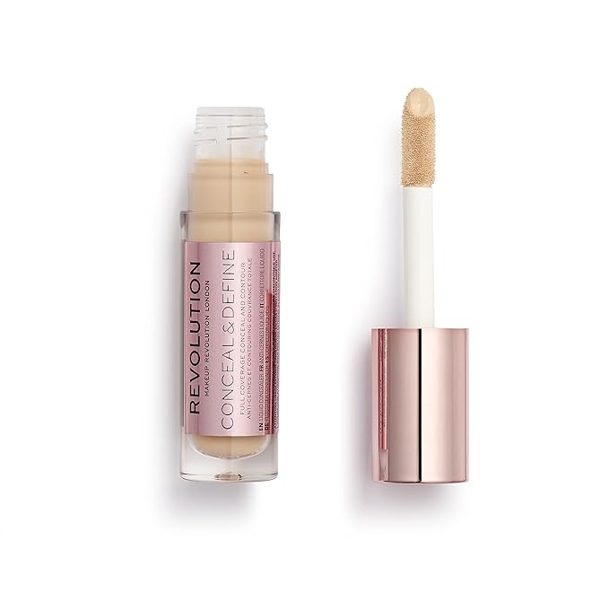 Makeup Revolution Conceal and Define Concealer, Full Coverage & Matte Finish, C7.5 for Medium/Tan Skin Tones, Vegan & Cruelty-Free, 0.7 Fl Oz