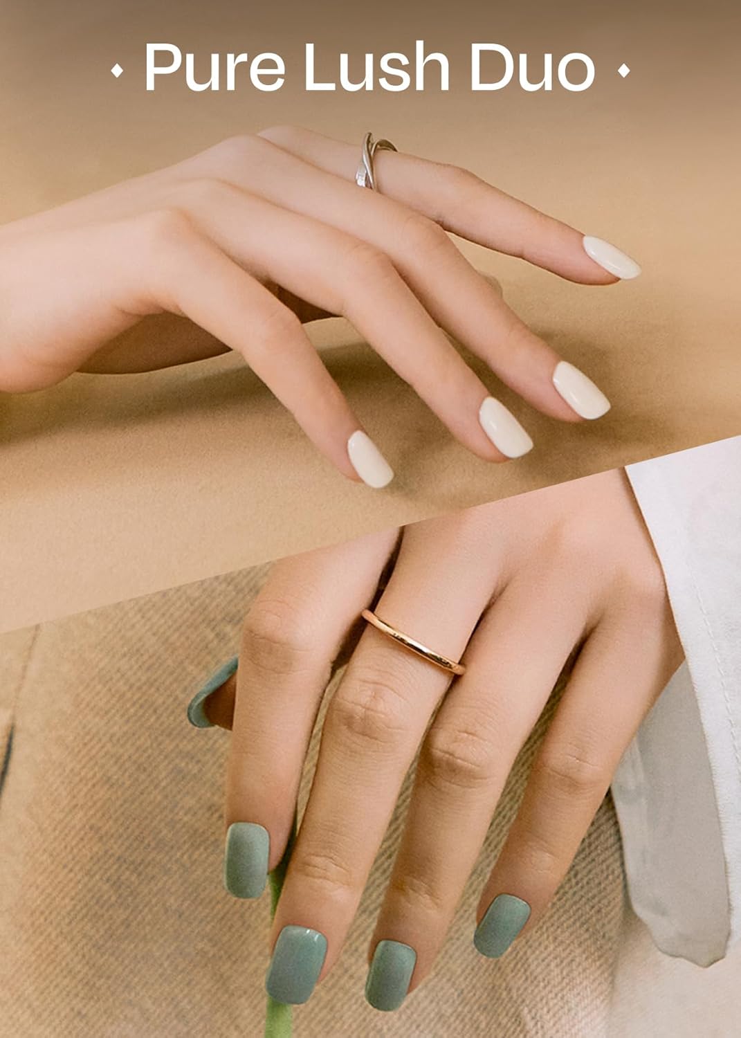 ohora Bundle Set (Pure Lush Duo) - N Cream Leaf and N Cream Cotton Semi-Cured Gel Nail Strips, Works with Any UV/LED Lamps, Salon-Quality, Long Lasting, Easy to Apply & Remove