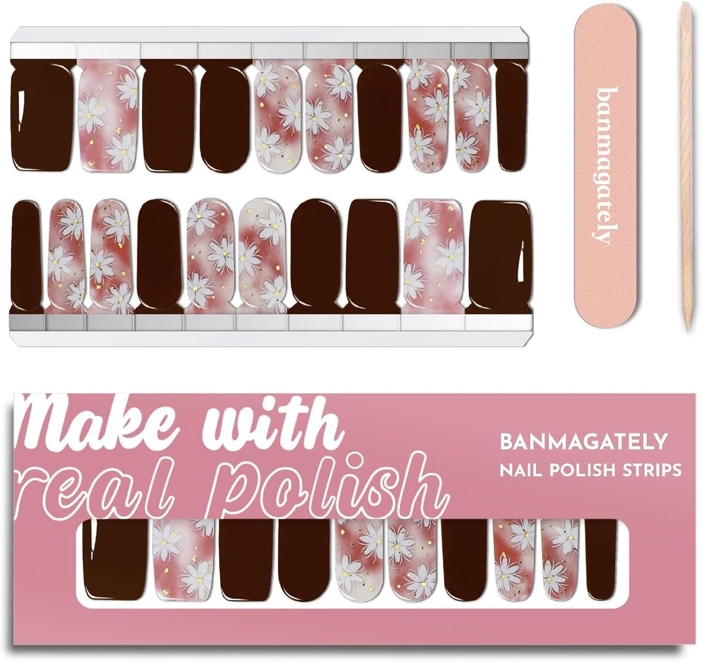 Nail Polish Strips, 20Pcs Salon Quality Gel Nail Stickers, Easy Long Lasting Wraps for Short Nails no UV Light Needed (Red Autumn Flower)