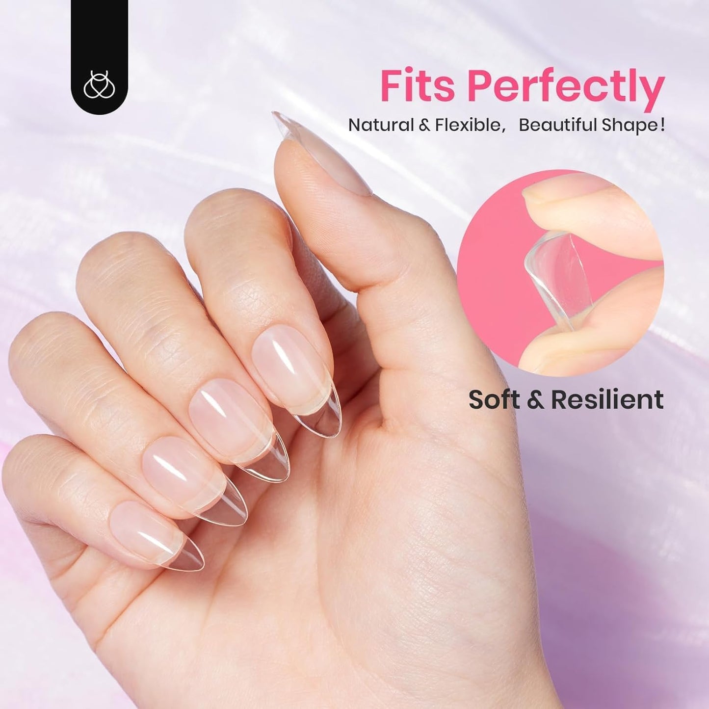 Beetles Gel Short Almond Nail Tips, 288Pcs Pre-Shape Clear Short Almond Gel Press On Nail Fake Nails Easy Nail Extension Full Cover False Nails for Gel Nail Polish Gelly Tips DIY Nail Salon