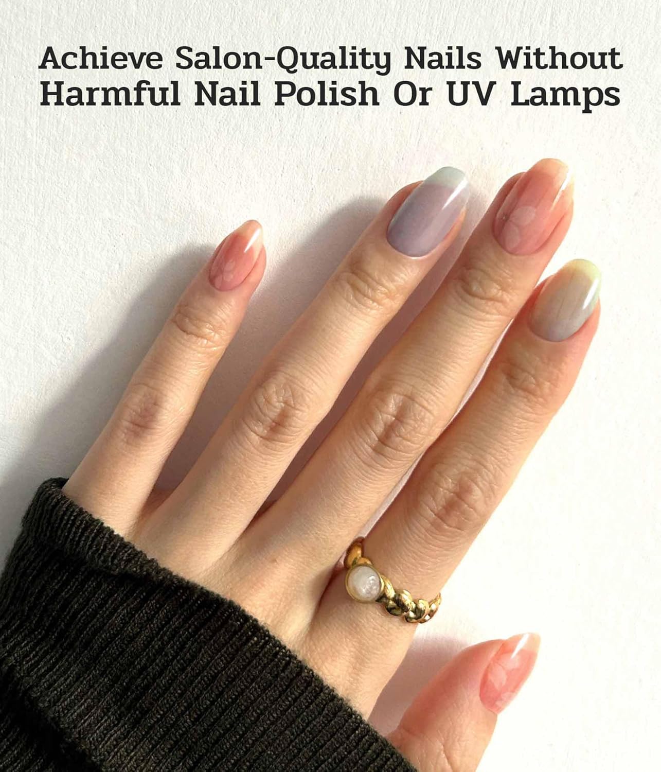 Nail Polish Strips - 22 Pcs Salon Quality Gel Nail Stickers - Long Lasting Wraps (Blue Orange Gilt Shine)