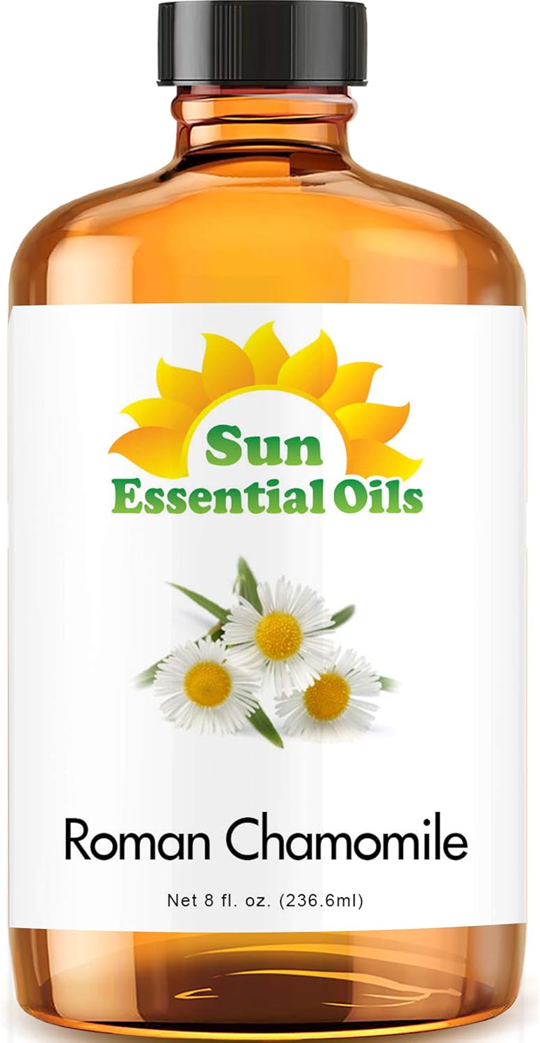 Sun Essential Oils - Roman Chamomile Essential Oil (8 oz) for Diffuser, Skin, Body, Face, Aromatherapy Massage & Humidifier, Scent for Soap, Candle, Shampoo & Lotion Making at Home