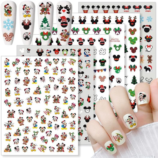 Cartoon Nail Art Stickers Decals Cute Christmas Nail Decals Design 3D Self-Adhesive Nail Art Supplies Christmas Designer Nail Stickers for Women Girls DIY Manicure Tips Xmas Acrylic Nails Decoration