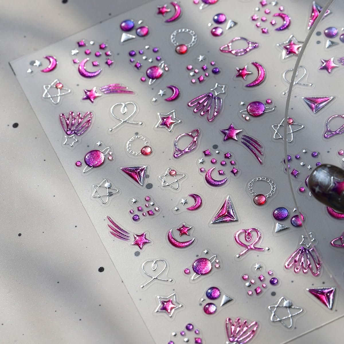 Purple Nail Art Stickers Star Moon Nail Decals 5D Embossed Jelly Nails Stickers Self Adhesive with Design for Women Girls Kid Manicure Charms Supply DIY Decoration Accessories