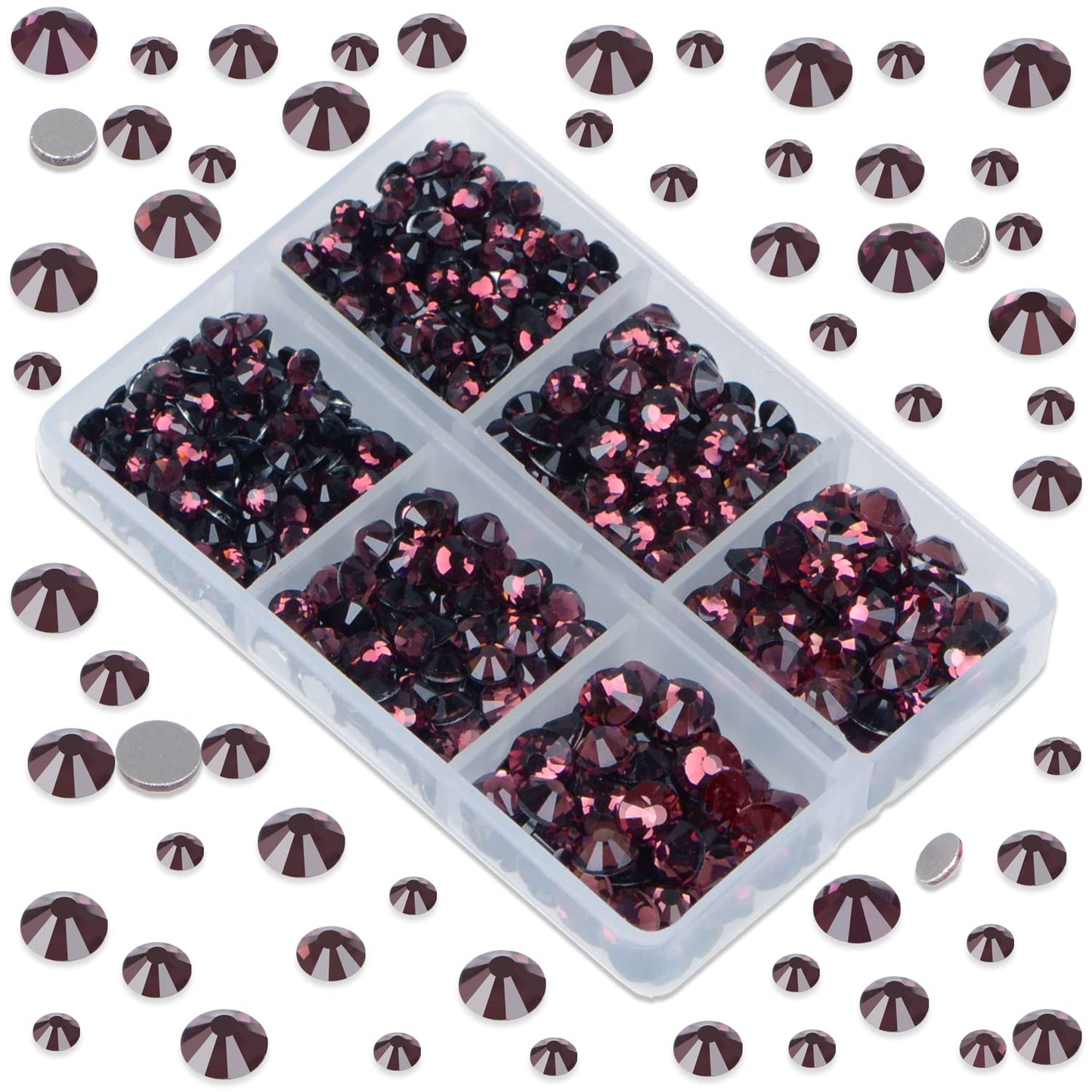 LPBeads 6000 Pieces Amethyst Non Hotfix Rhinestones 6 Sizes Round Crystal Glass Flat Back Rhinestones with Tweezers and Picking Pen for Nail Art Crafts Clothes Bags DIY