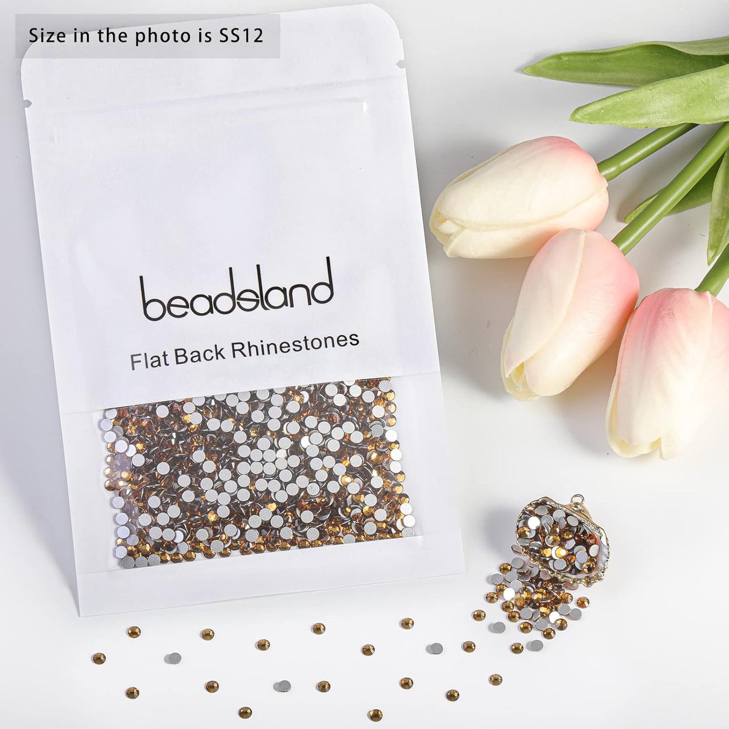 Beadsland 1440pcs Flat Back Crystal Rhinestones Round Gems for Nail Art and Craft Glue Fix, Lt Colorado Topaz,SS12,3.0-3.2mm