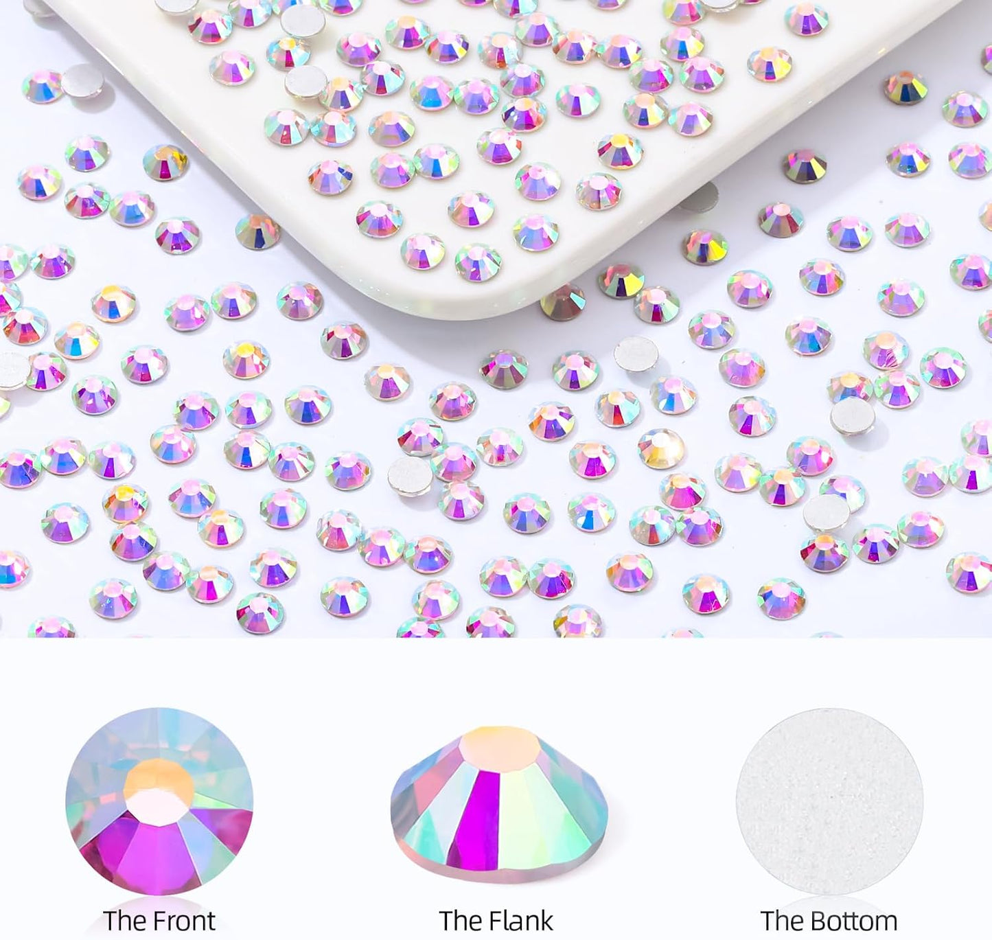 Crystal AB Flatback Rhinestones, Glass Rhinestones for Nail Art and Craft, Glue Fix, Loose Crystal Gemstones(Crystal AB, SS30, 288pcs, 6.4-6.6mm)