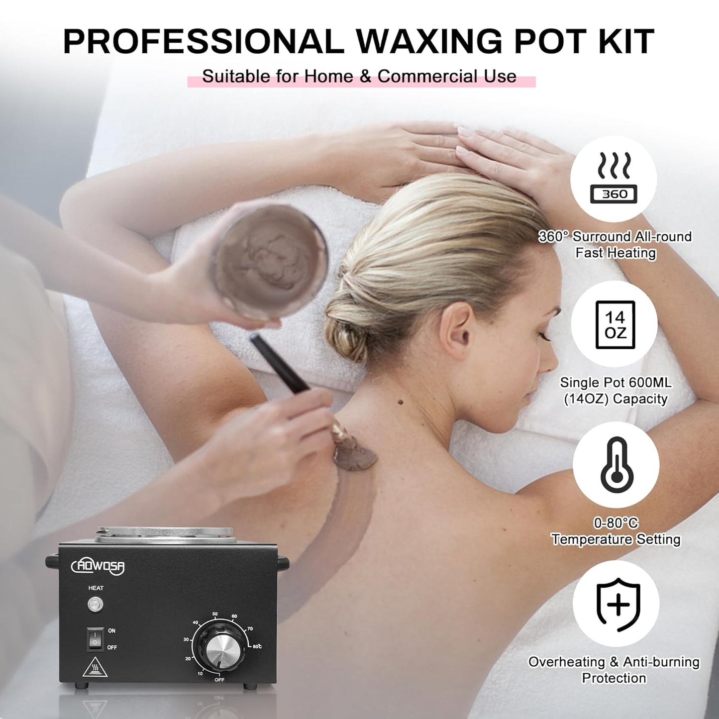 Professional Waxing Kit Wax Warmer Single Pot Wax Heater Machine for Hair Removal, Large Waxing Pot with Non-Stick Easy Clean Pot, 50 Sticks & 20 Collar, for Spa Salon Beauty Esthetician Home (Black)