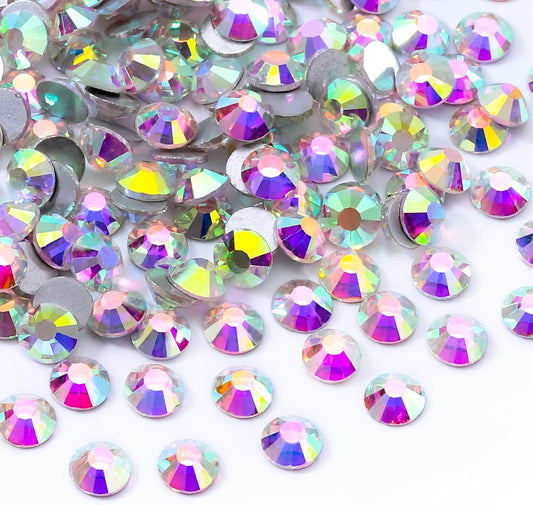 Crystal AB Flatback Rhinestones, Glass Rhinestones for Nail Art and Craft, Glue Fix, Loose Crystal Gemstones(Crystal AB, SS30, 288pcs, 6.4-6.6mm)