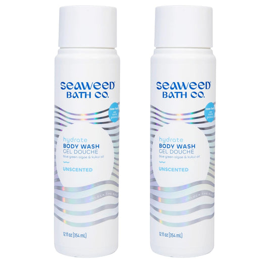 Seaweed Bath Co. Hydrate Body Wash - Unscented | Foaming Shower Gel Cleanser with Natural Ingredients | Fragrance Free and Gentle | Good For Sensitive Skin | 12 oz (Pack of 2)