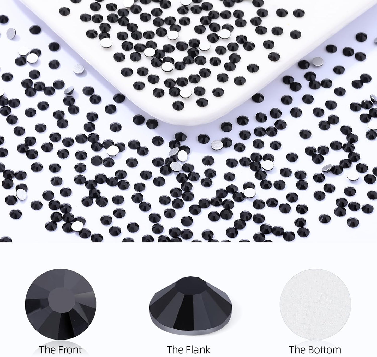 Black Flatback Rhinestones, Glass Rhinestones for Nail Art and Craft, Glue Fix, Loose Crystal Gemstones(Black, SS10, 2880pcs, 2.7-2.8mm)