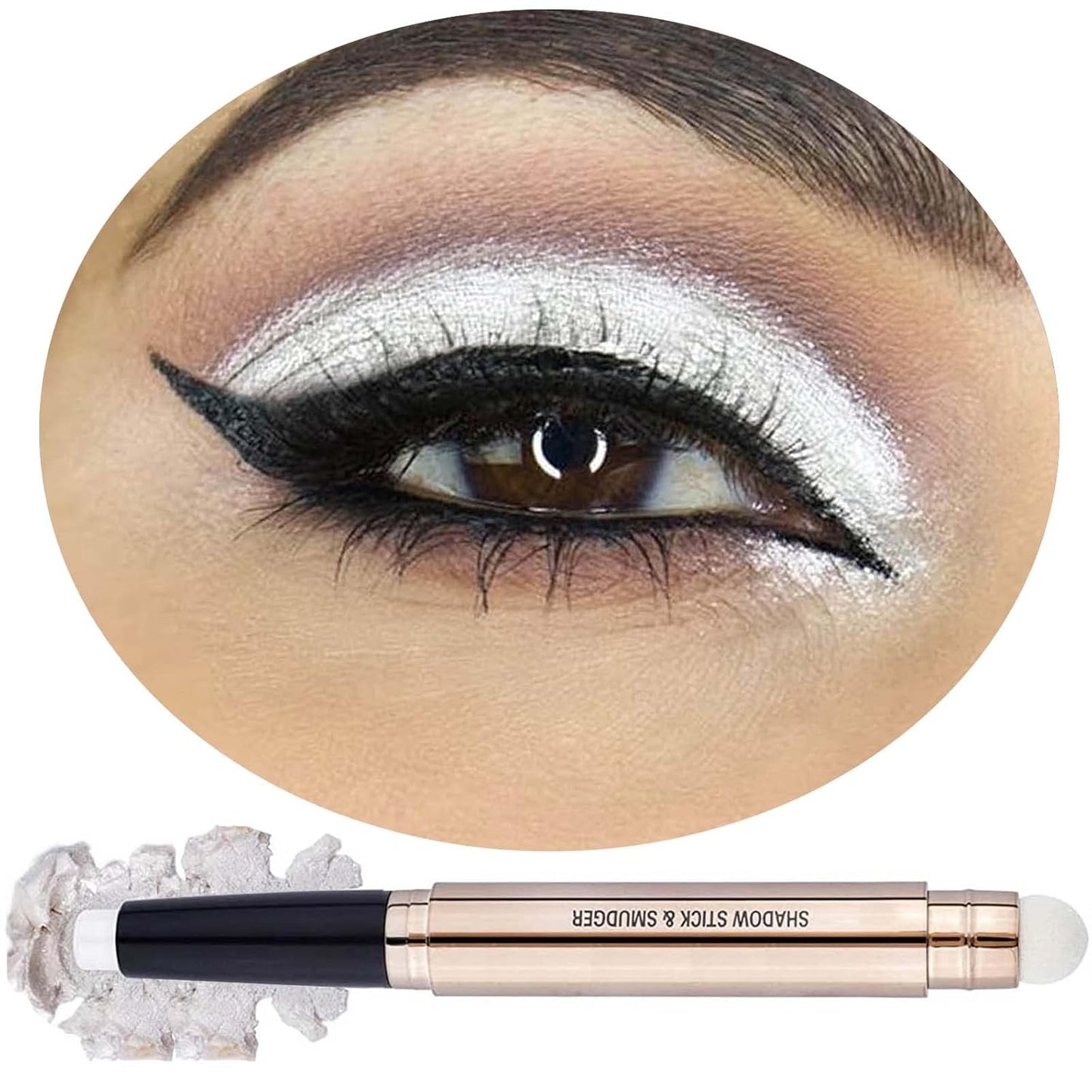 White Eyeshadow Stick Makeup，Cream Shimmer Smooth Glitter Eye Shadow Pencil Base Primer Palette, Waterproof Long Lasting EyeShadow Pen White Liner, Highlighter Stick Dimensional Eyes Look 01