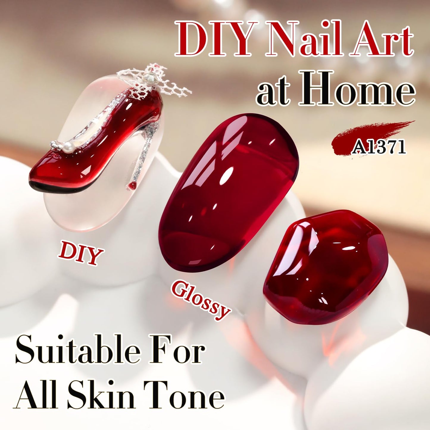 Double Rhythm 0.5Oz Jelly Gel Polish Translucent Sheer Neutral Natural Light Milky Same Color Same Bottle 15ML Burgundy Gel DIY at Home (Blood Red-A1371)