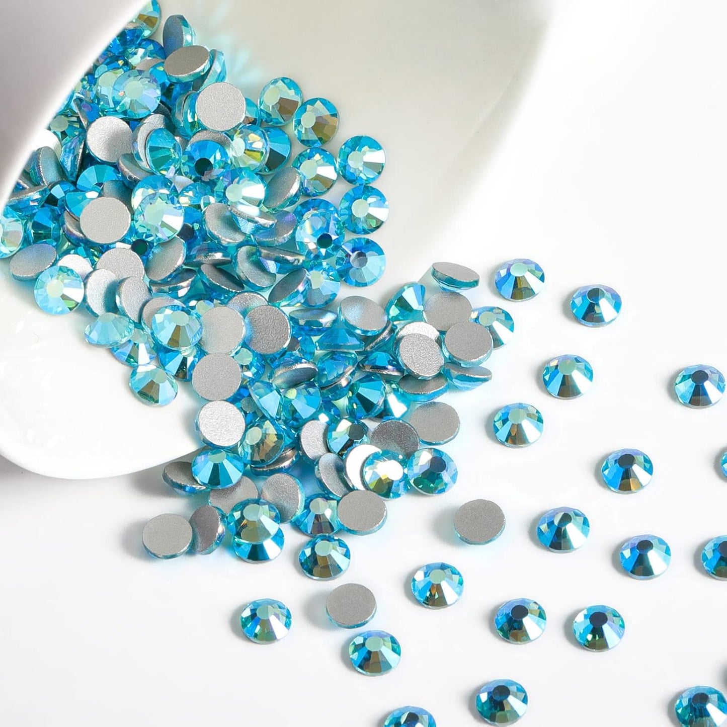 Beadsland 1440 Pieces Flat Back Crystal Rhinestones Round Gems,Aquamarine AB,SS6,1.9-2.1mm