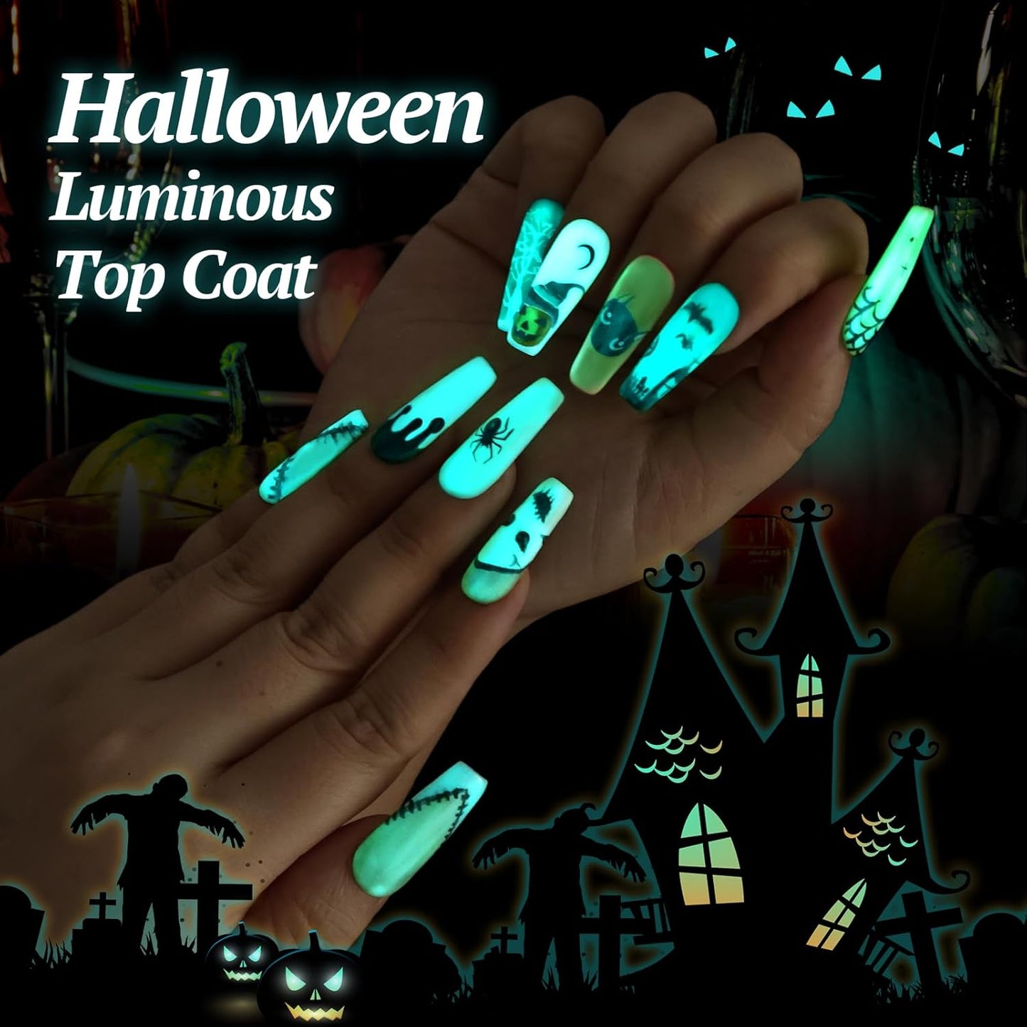 Glow In The Dark Gel Polish - Luminous Blue Nail Gel Top Coat, No Wipe Long-lasting, Transparent Glow, UV LED Needed, Perfect for Any Colors, Halloween