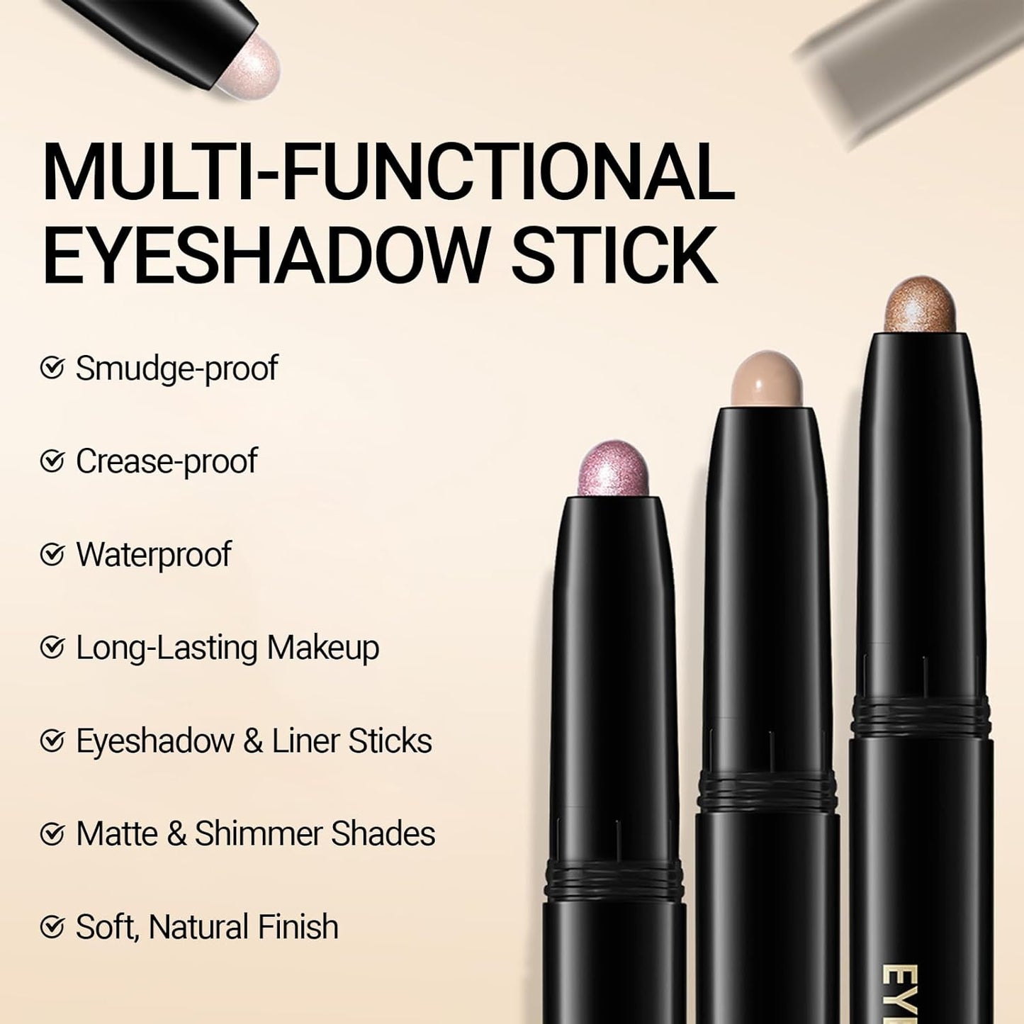 Erinde Waterproof Eyeshadow Stick, Cream Eye Shadow Stick, Long-Lasting, Crease-Proof, Cream to Powder Buildable & Blendable Eye Shadow Pencils Crayon, Vegan & Cruelty-Free, 13 Gray Brown