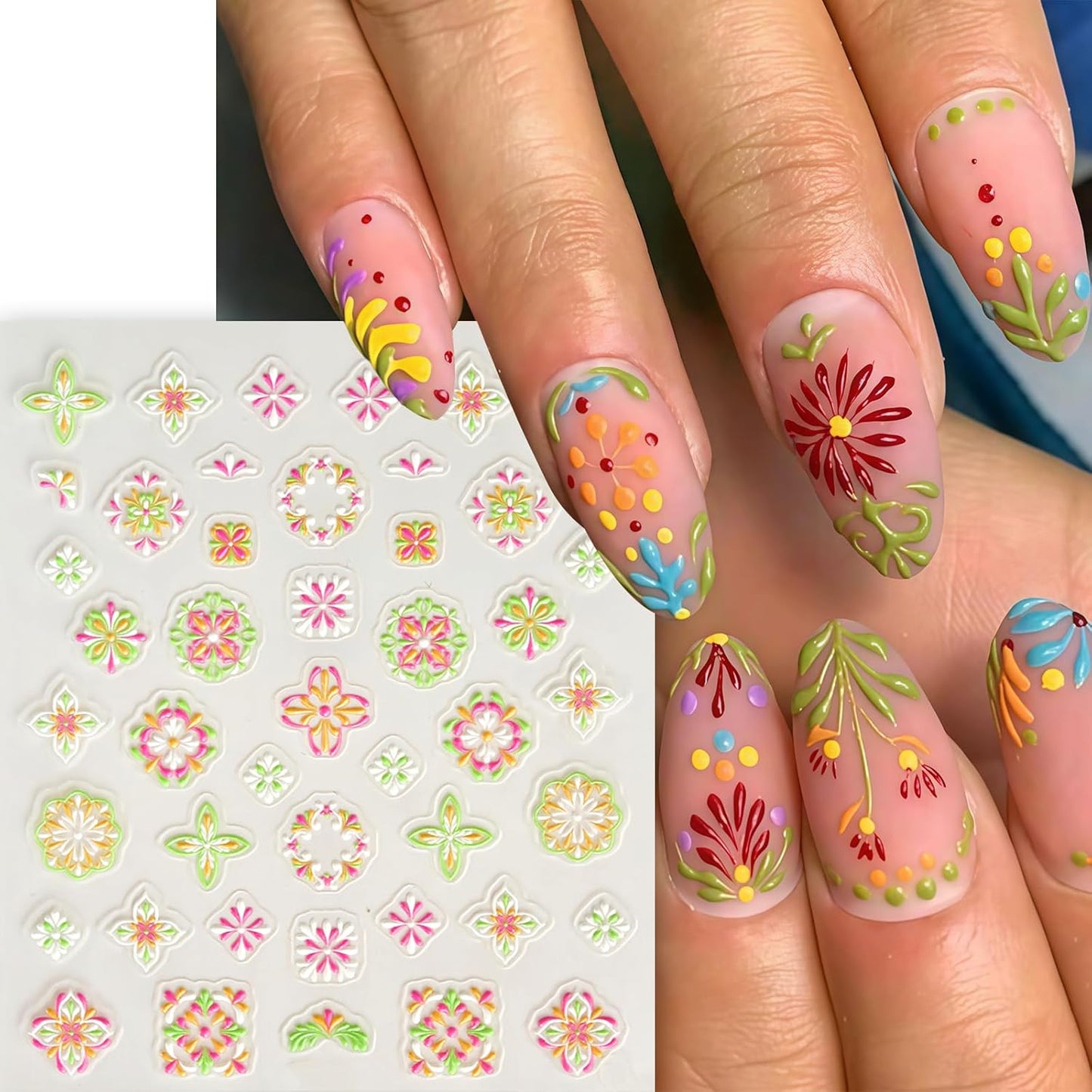 5 Sheets Bohemian Style Nail Decals Embossed Flower Star Nail Art Stickers 5D Self-Adhesive Metallic Lace Lines Bohemia Carving Floral Nail Designs Star Flower Nails Decoration for Women Nail Supplies