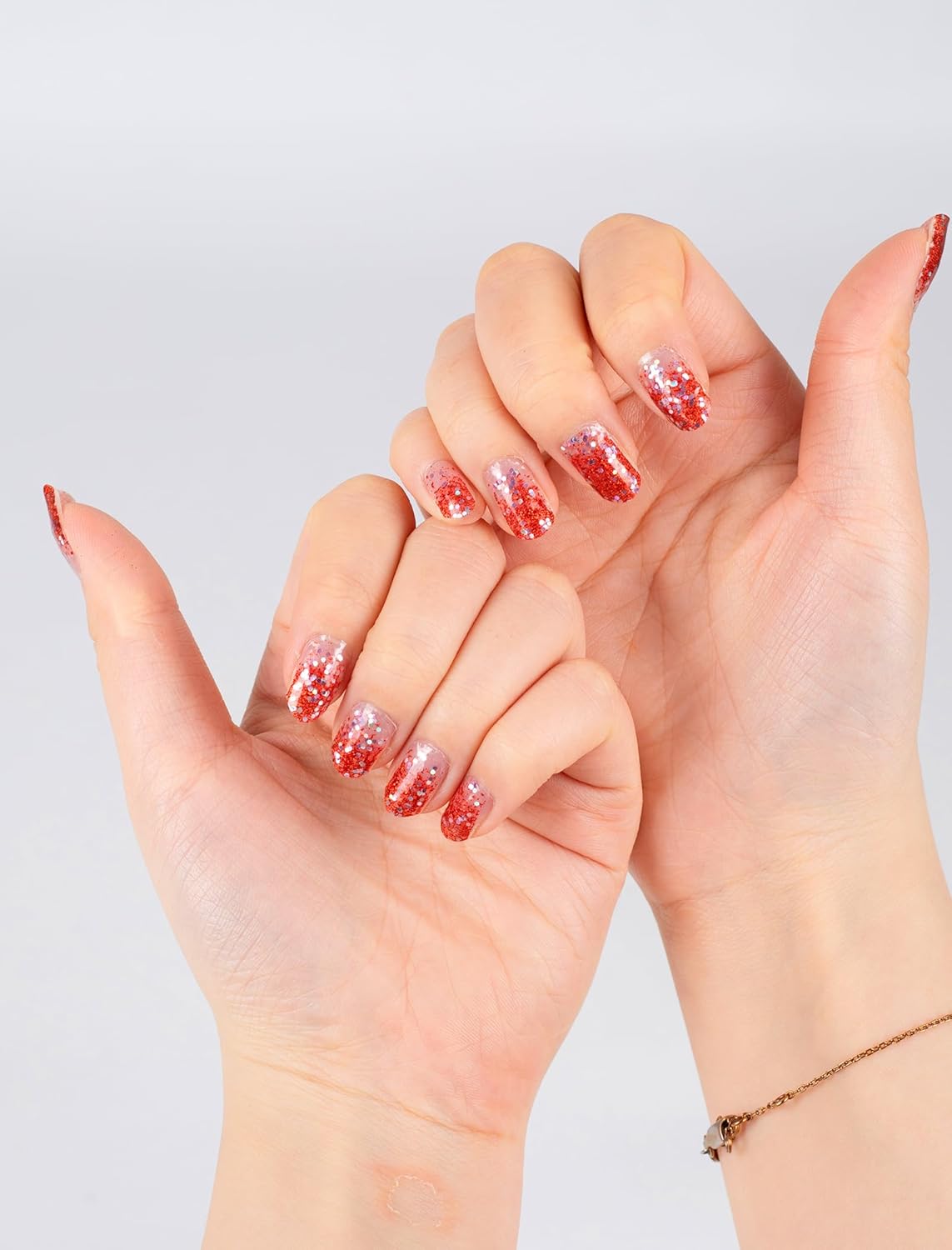 48 Pcs Semi Cured Gel Finger Nail Art Stickers Design Wraps No UV Light Needed Nail Polish Strips Kit for Women with Nail Files and 2 Nail Wiping Blocks (Red)(Red)