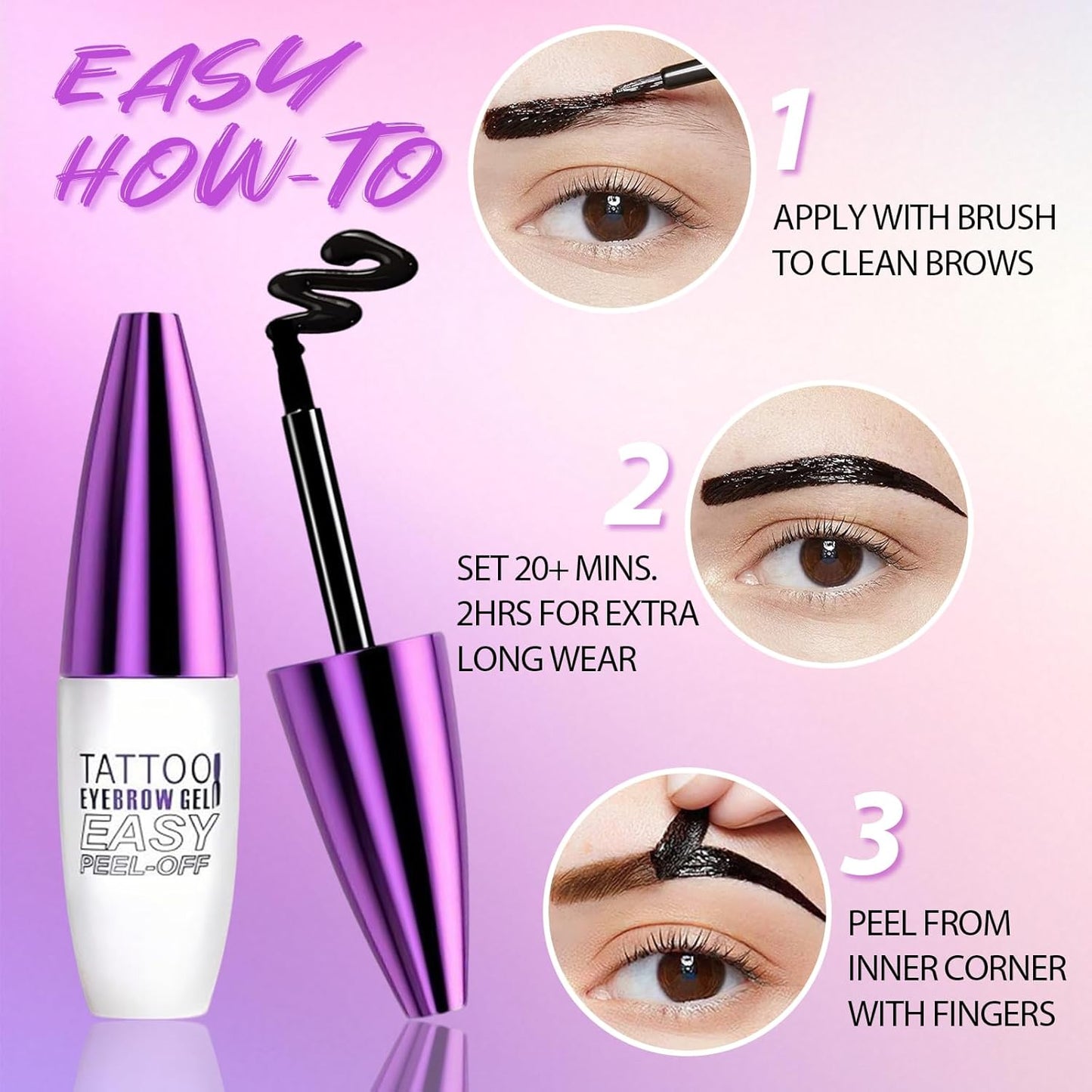 Tattoo Eyebrow Gel Easy Peel Off - Light Brown, Waterproof 3-Day Long-Lasting Brow Stain, Semi-Permanent Peel Off Brow Dye Gel for Sparse Brows, Transfer-proof, Natural Color for Fuller Defined Brows