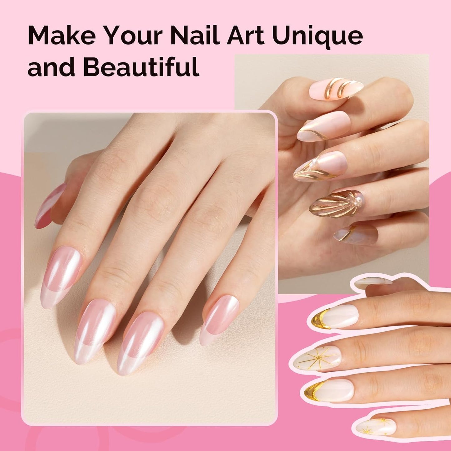 MelodySusie 4Pcs Chrome Nail Powder for Gel Nails, Aurora Fine Glitter Powder Mirror Effect Pigment Pearlescent Mermaid Pigment Pearl Glitter for Home DIY Salon Use