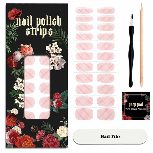 Nail Polish Strips - 22 Pcs Salon Quality Gel Nail Stickers - Long Lasting Wraps (Holding You Pink&Line)