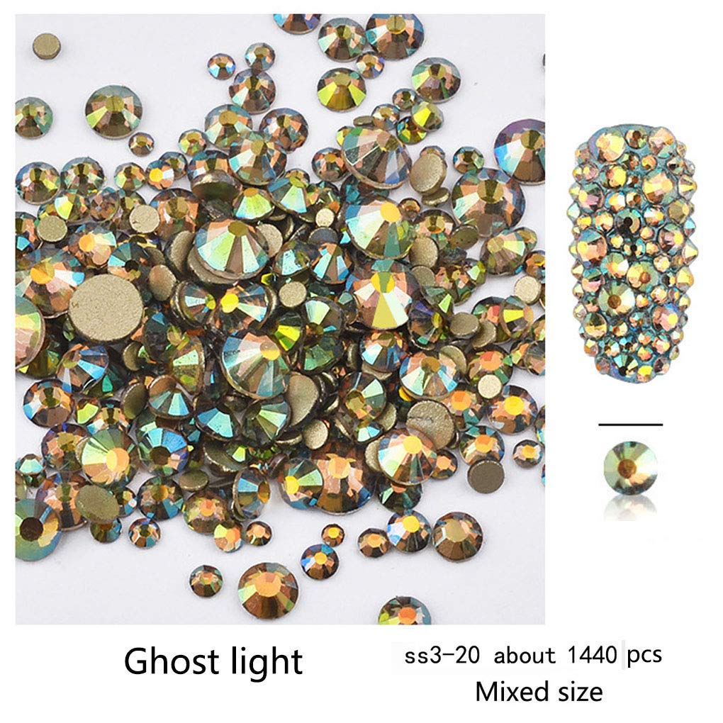 Rhinestones flat back gems round DIY decorative Nail Face and apparel accessories ss3-20 mix size(1440pcs ghost light)