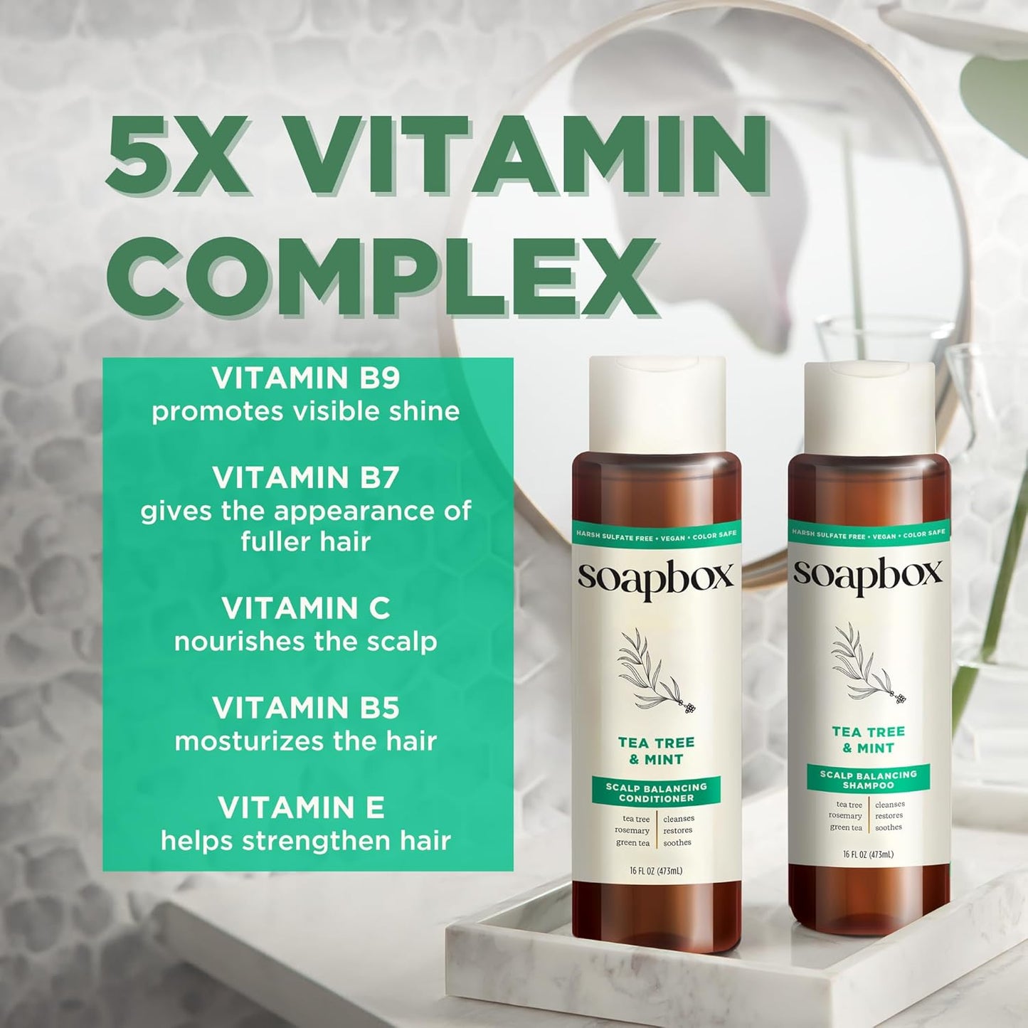 Soapbox Tea Tree Conditioner, Harsh Sulfate Free, Paraben Free, Silicone Free, Color Safe, and Vegan Hair Conditioner (33.8 Ounces)